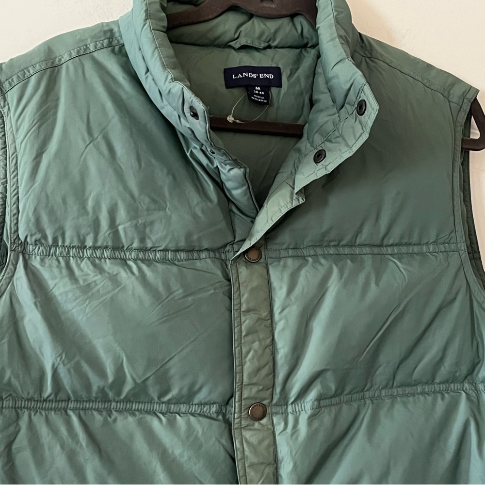 Men’s Lands' End Olive Quilted Jacket Feather Down Vest Size Medium - Picture 8 of 15